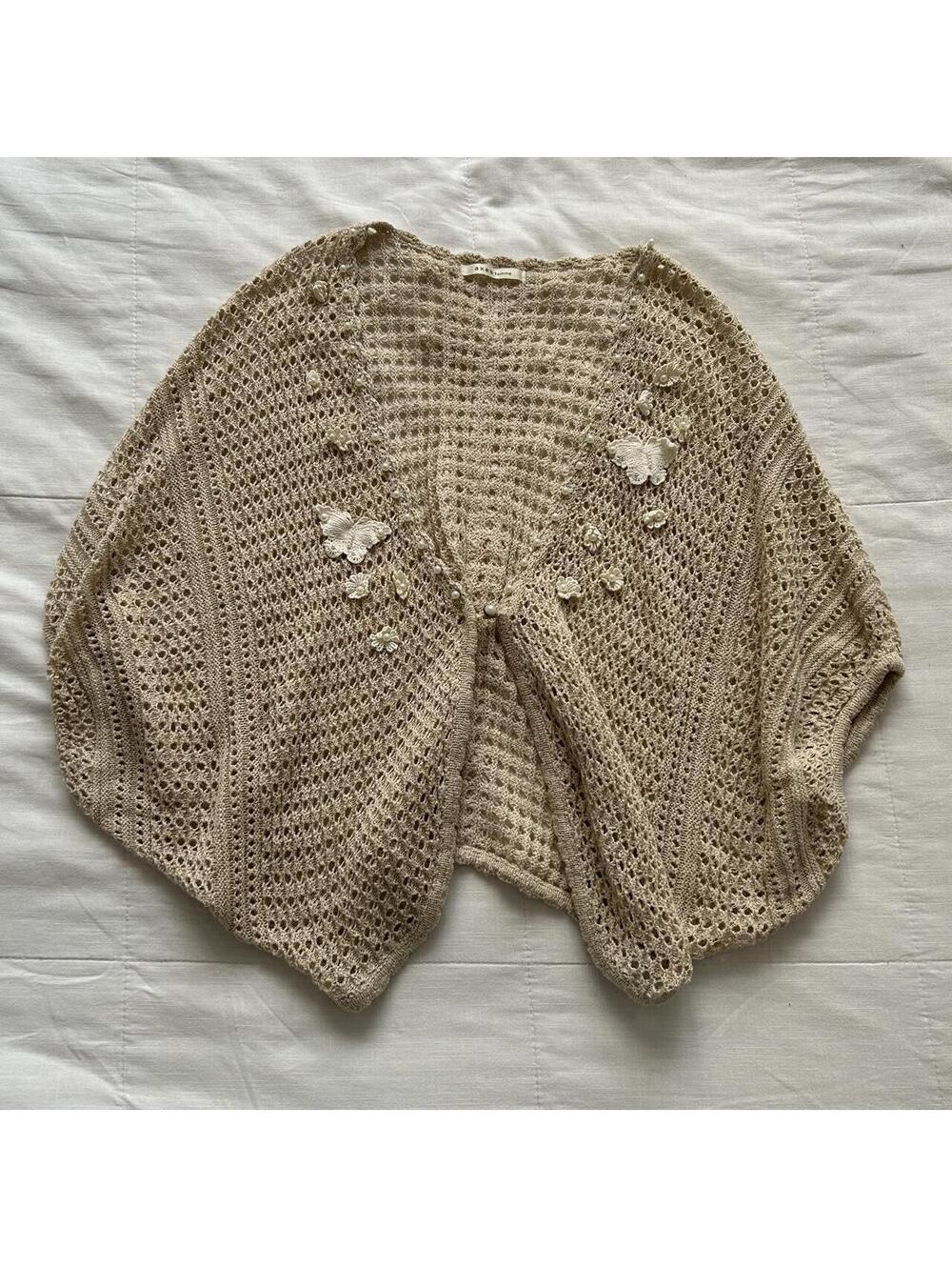 Axes Femme Taupe Crochet Poncho Cardigan Butterfly Pearl Medium Japan